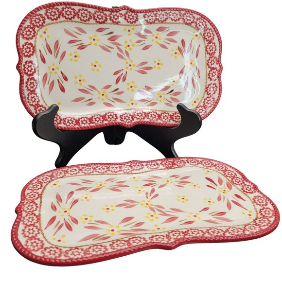 Temp-tations Old World Red Rectangular Floral Platters Appetizers Tea PD41 - Picture 2 of 7